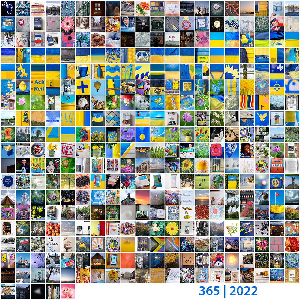 Tableau mit 365 kleinen quadratischen Fotos.