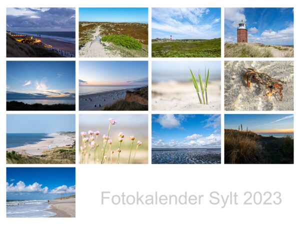 Übersicht mit 13 Fotos zum Fotokalender "Sylt 2023" von Sabine Lommatzsch